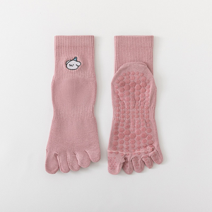 Customized Logo Anti-Slip Grip Five-<b>Toe</b> <b>Socks</b> 100% Cotton Quick Dry Breathable Cute Embroidery Daily Wear Yoga Pilates Youth - Product Image 2