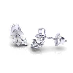 Boucle d'oreille à clous florale en or 14 carats certifié avec 10 diamants véritables (0,07 ct de poids total) - Product Image 2