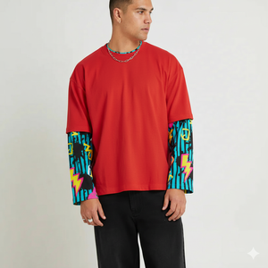 Unisex Street wear <b>Layered</b> <b>Top</b> | Fashion Double Sleeve Long Tee for Wholesale - Product Image 4