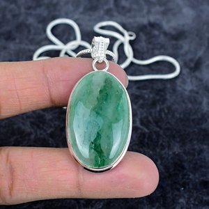 Collar con colgante de plata de ley 925 de estilo bohemio para hombre y mujer, piedra preciosa de Aventurina verde, forma ovalada de moda para compromiso - Product Image 2