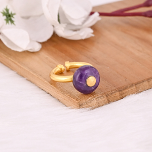 Bague ajustable en argent sterling 925 massif violet améthyste cocarde gros trou perles plaqué or jaune empilable cadeau d'anniversaire - Product Image 2