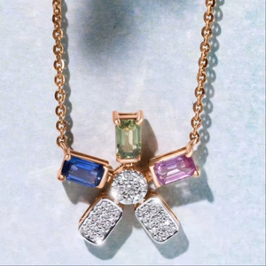 Collier chaîne cubaine plaqué or rose 16 carats avec pendentif émeraude multicolore et diamant de laboratoire, style hip-hop glacé, cadeau pour femme - Product Image 1