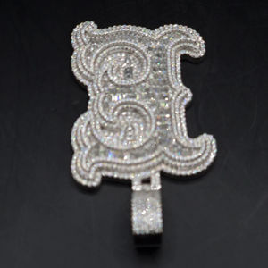 Pendentif à breloques Hip Hop unisexe en or blanc 10kt rond et taille baguette diamants de laboratoire cloutés bijoux fins - Product Image 6