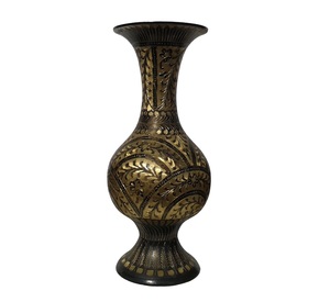 Florero decorativo de latón con hermoso grabado, pintura dorada y negra, acabado, Decoración de mesa de alta calidad, florero - Product Image 4