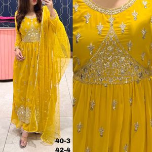 Brodé Kurta Sharara Dupatta col rond manches longues musulman ethnique Anarkali costume mariage fête mariage inde - Product Image 3