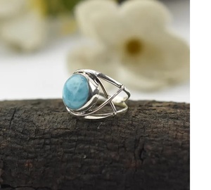 Bague de pierres précieuses Larimar véritable Bague en argent sterling 925 Bijoux faits à la main Bague en argent massif pour femme Cadeau élégant pour elle - Product Image 2