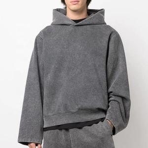 High Quality Men Hoodies Custom Logo No <b>Strings</b> Oversized Heavyweight Cropped Boxy Cut Hoodie Boxy Fit Hoodies - Product Image 4