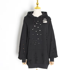 Sudadera con capucha con agujero rasgado de diseño de moda para mujer cómoda multicolor con etiqueta personalizada accesorio de temporada de invierno - Product Image 5