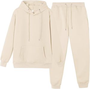 Ensemble sweat-shirt à capuche et pantalon de jogging de couleur unie, survêtement décontracté pour adultes, toutes saisons, en coton - Product Image 1