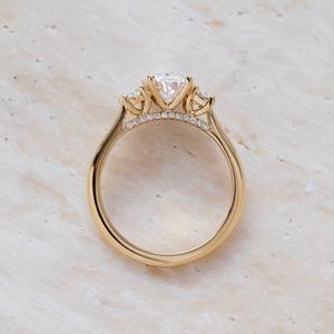 7x9mm Oval Cut White CZ Three <b>Stone</b> Engagement Ring with Round Side Stones in Gold Band Bridal Wedding Anniversary Jewelry - Product Image 3