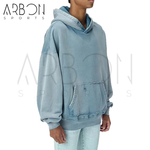 Nouvel arrivage de bon fournisseur pour les hommes Pull streetwear à épaules tombantes Personnalisé Brodé Vintage Polaire Acid Wash Hoodies - Product Image 3