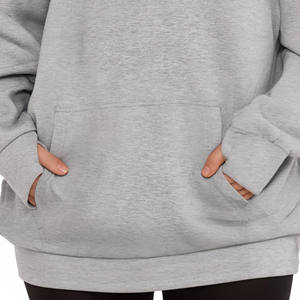 New Winter Fashion Heather Grey Oversized Hoodies Hooded Collar Hip Hop Style Vintage Women <b>Thumb</b> Hole <b>Cuff</b> Front 100% Cotton - Product Image 2
