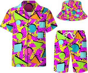 Conjunto de 2 Piezas para Hombre, Estampado Informal, Traje Deportivo de Verano con Bolsillos, Camisa de Manga Corta con Botones y Pantalones Cortos para Playa - Product Image 1