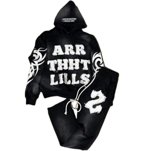 Sudaderas con capucha y pantalones de chándal con bordado desgastado, estilo callejero lavado con ácido personalizado, 2 uds., diseño personalizado para entrenamiento - Product Image 1