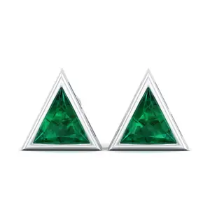 Trendi 2.2 karat segitiga berbentuk hijau zamrud batu permata 14K emas Moissanite Stud anting Solitaire perhiasan wanita hadiah pertunangan