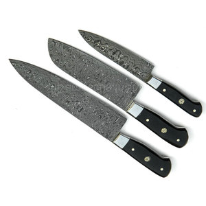 Ensemble de couteaux de cuisine japonais professionnels personnalisés en acier Damas 3 pièces, couteau de chef fait à la main, collection de couteaux, manche en bois - Product Image 2