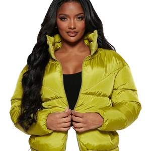 Women's Winter Crop Top Jacket <b>Thick</b> Padded Waterproof Bubble Puffer Outdoor <b>Quilted</b> Coat in XS Cotton Woven with Fur Decoration - Product Image 1
