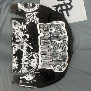 T-shirts unisexes à manches longues imprimés à la main, col rond noir, effet délavé, collection 2026, vente chaude - Product Image 3