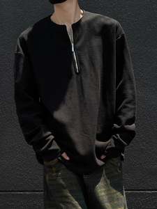 Cremallera Waffle Color sólido Hombres Sudadera Camiseta suelta de manga larga con cuello redondo Versátil Casual Cremallera Sudaderas con capucha - Product Image 2