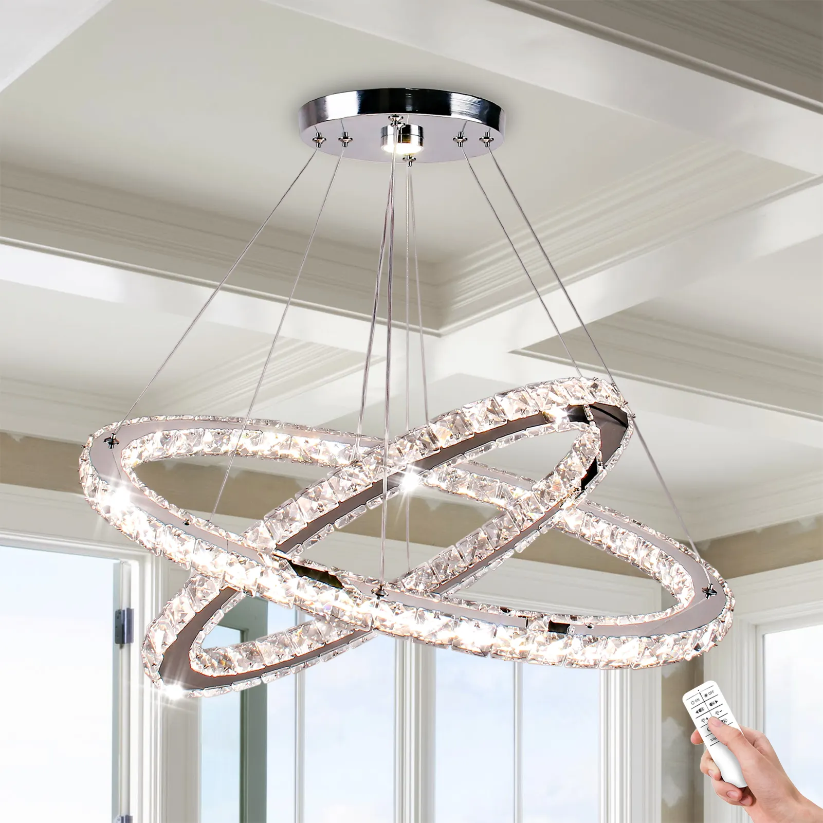 Candelabro de cristal ovalado 2 anillos candelabros modernos LED lineal colgante isla luz para cocina comedor sala de estar