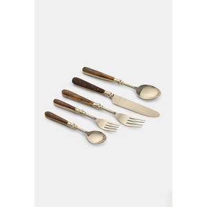 Juego de 5 cubiertos de acero inoxidable, utensilios de cocina ideales, mesa, café, hogar, cubiertos chapados en color dorado, mango de tono de 3 colores - Product Image 6