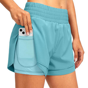 Ropa de gimnasio 2 en 1 con logotipo OEM personalizado para mujer, pantalones cortos transpirables para correr de verano, ropa deportiva de etiqueta privada con patrón sólido - Product Image 3