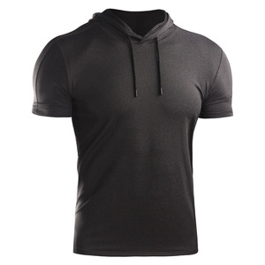 บุรุษเสื้อยืดคลุมด้วยผ้าแขนสั้นเสื้อกันหนาวหมวกพอดี GYM Tee เสื้อกีฬาลําลองเสื้อกันหนาวหมวกที่ขายดีที่สุด - Product Image 3