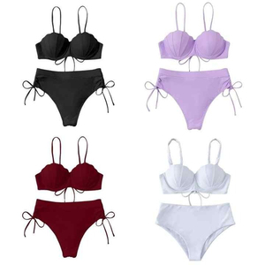 2025 nueva moda traje de baño con pareo de playa conjunto de ropa de playa traje de baño Vintage Bikinis y ropa de playa Bikini conjunto Halter - Product Image 2