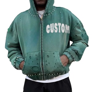 450 GSM Heavy Cotton French Terry Oversized Casual Baggy Pullover Sudadera Sun Fade Apliques desgastados Lavado ácido Sólido - Product Image 1