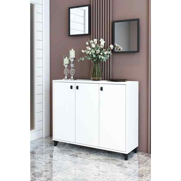 3 Doors 8 Shelves Shoe Rack Door Front Outdoor Multi-Purpose Cabinet Kitchen Pantry Storage Cabinet 84x90 cm