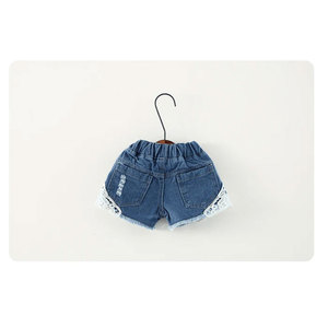 Nouveauté été : Pantalons pour enfants, personnalité rétro, shorts en jean pour enfants, shorts en dentelle pour filles, bleu clair - Product Image 4