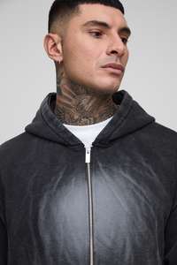 Zip Up Acid Wash With Sun Fade Nueva moda Hombres Otoño Invierno Con capucha Calle Manga larga Color sólido Con capucha Top Sudaderas con capucha - Product Image 6