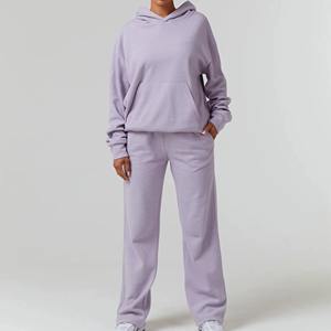 Sweat-shirt à épaules tombantes et pantalon de jogging surdimensionnés personnalisables Ensemble assorti d'hiver pour femmes 2 pièces Pantalon de survêtement à capuche - Product Image 1