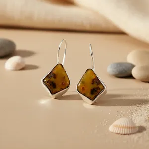 Boucles d'oreilles pendantes en argent 925 avec améthyste naturelle, jade, perle, plaqué or, style mignon pour les bijoux de fête pour femmes - Product Image 3
