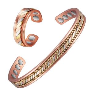 8.0mm Classical Adjustable Pearl Bracelets & <b>Bangles</b> Pure <b>Copper</b> Cuff with Magnetic Heart Shape Trendy Style for Gift - Product Image 1