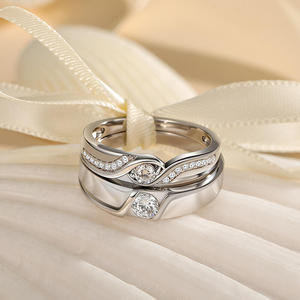 Jeulia Sterling Silver Bypass Round Cut <b>Couple</b> Ring Set with Zircon for Engagement - Product Image 3