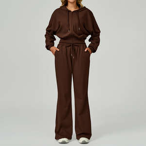 Survêtement d'hiver pour femmes de haute qualité, fermeture éclair unie, pantalon ample à taille haute élastique, hauts, ensemble deux pièces - Product Image 5