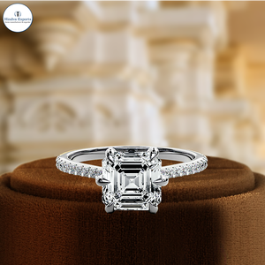 แหวนเพชรทรง Asscher 1 กะรัต ผลิตในห้องปฏิบัติการ แบบ 6 ก้าน ประดับเพชรแบบ Half Pave  ทอง 14k แหวนขอแต่งงาน ได้รับการรับรองจาก IGI แหวนเพชรแบบ Pave สำหรับเป็นของขวัญ - Product Image 1