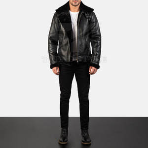 Veste en cuir et fourrure pour homme avec fermeture boutonnée et style vintage Veste en cuir et fourrure pour homme - Product Image 2