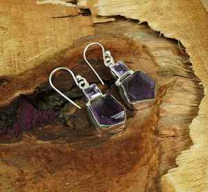 Pendientes de gancho de amatista en bruto Plata de ley Joyas de dos piedras Piedras preciosas naturales perfectas para regalo - Product Image 3