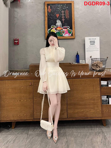 สั้นFlaredผ้าไหม 2024 กระโปรงแขนยาวFlaredกระโปรงสีขาวพร้อมเข็มขัดหน้าท้องOffice Ladyและสไตล์อังกฤษสําหรับงานปาร์ตี้ - Product Image 4