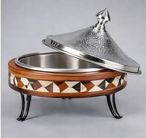 Luxury High Quality Stainless Steel Insulated Eco-Friendly Casserole Handmade Hot <b>Pot</b> Food Warmer Designer Wooden Lid Hammered - Product Image 6