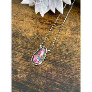 Pink Mohave Turquoise Water Drop Necklace Sterling Silver Bezel <b>Set</b> - Product Image 4