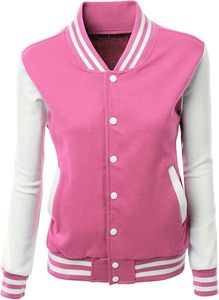 Chaqueta universitaria de lana acolchada de manga larga con estilo para mujer OEM, gran oferta de alta calidad, contraste de Color con soporte, precio de fábrica Premium - Product Image 6