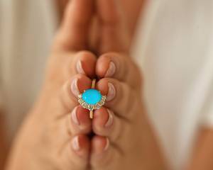 Kingman แหวนพระจันทร์เสี้ยวสีฟ้าคราม925สเตอริงเงิน14K ง่ามชุบทองแหวนแต่งงาน - Product Image 2