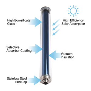Tube de collecteur solaire sous vide en verre métallique revêtu d'Al-SS-Cu à trois cibles et à taux d'absorption élevé, garantie 25 ans pour l'énergie solaire - Product Image 3