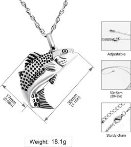 Collar de cremación de urna con grabado de pez plateado para cenizas, urna para cenizas humanas en memoria amorosa de papá, medallón de pesca, tamaño personalizado - Product Image 4