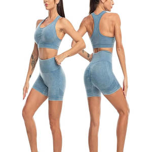 Ensembles de yoga fitness respirants respectueux de l'environnement personnalisés pour femmes-Équipement de contrôle du ventre sans couture solide avec short taille basse en gros - Product Image 4