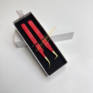 GETUP BROSONS IMPEX Red Gold Tip Stainless Steel Acrylic Anti-Magnetic Anti-Static Perfect Grip Smooth Tip 10mm Eyelash Tweezer - Product Image 2