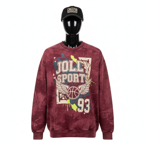 Sudadera para Hombre, Estilo Vintage, Cuello Redondo, Color Granate, Lavado al Sol, Algodón Premium, Felpa, con Logotipo Estampado - Product Image 1